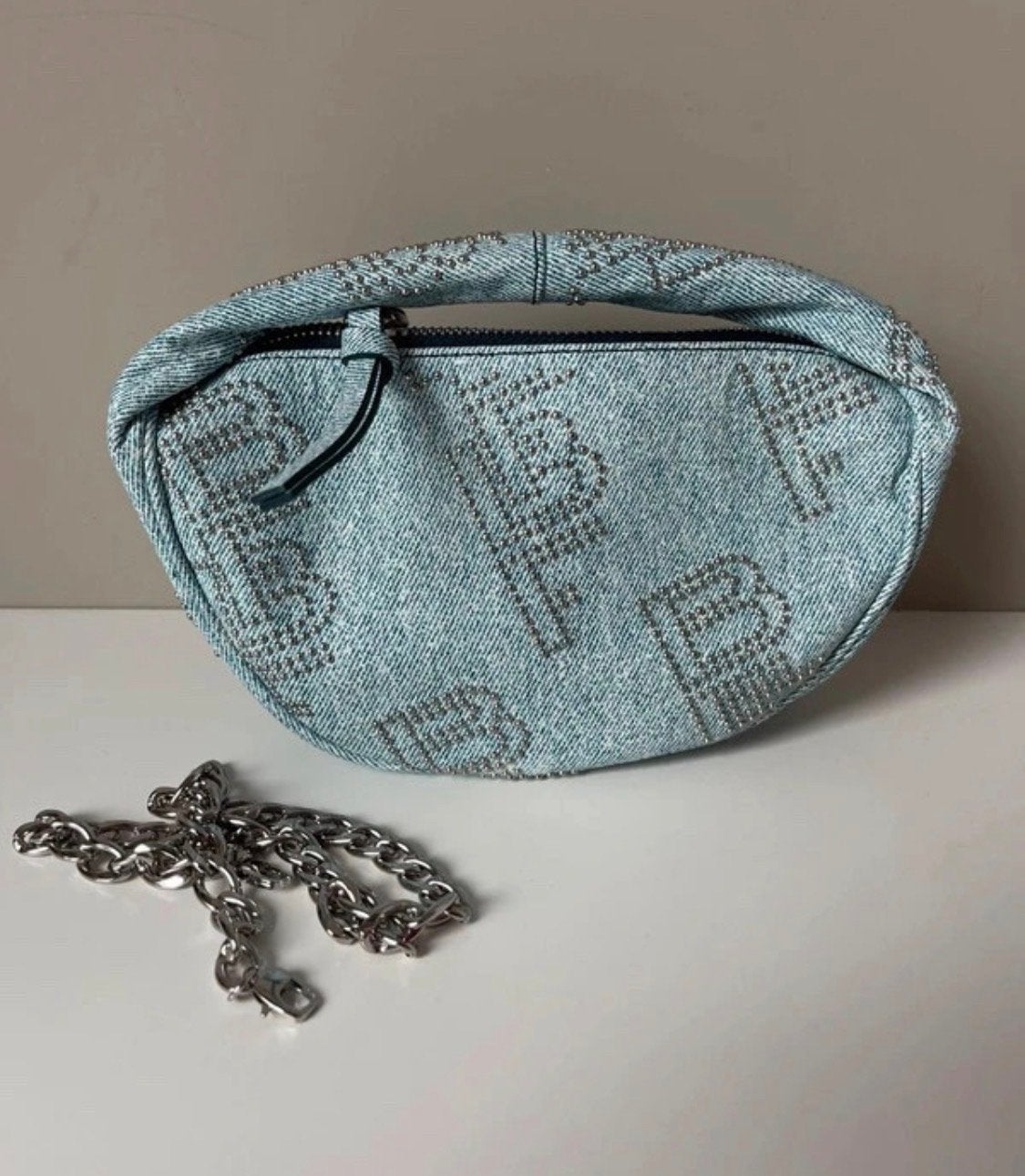 BY FAR Mini Rachel Denim Tas met Studs, Ophalen of Verzenden, Nieuw, Blauw, Schoudertasje