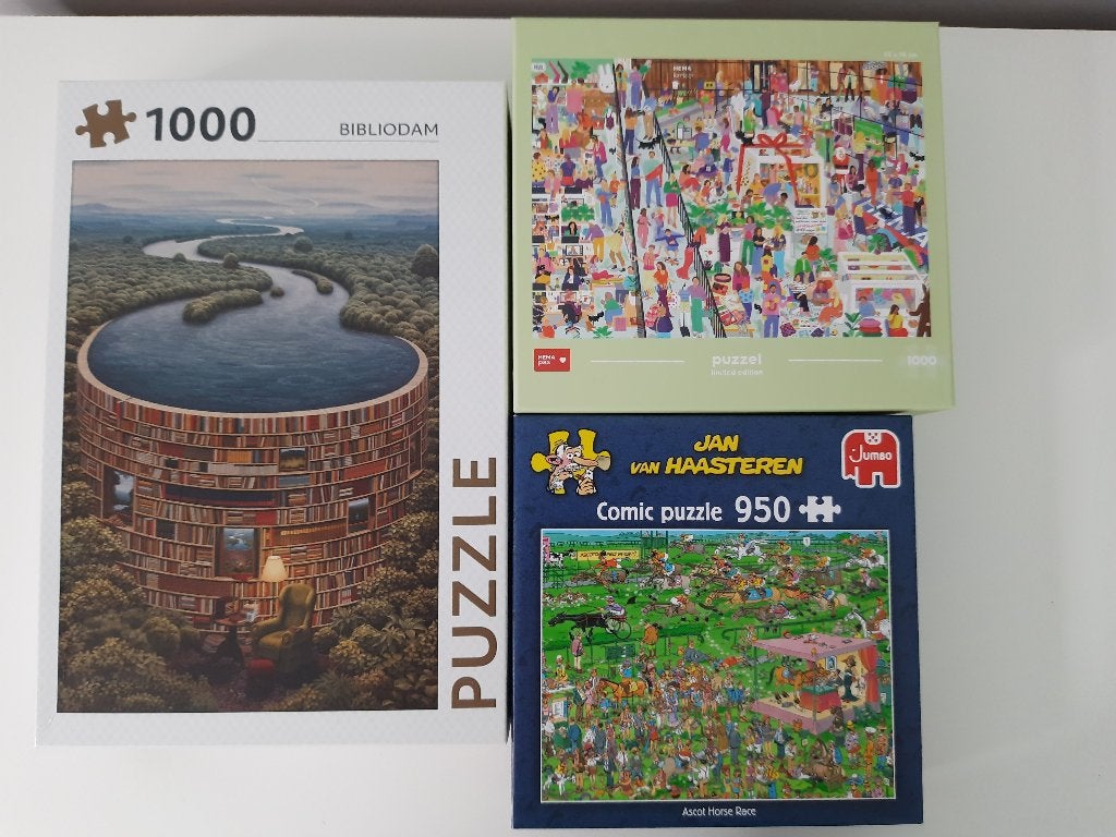 3 puzzels, Hema en Jan van Haasteren puzzels nog nieuw, Ophalen of Verzenden, 500 t/m 1500 stukjes, Zo goed als nieuw, Legpuzzel