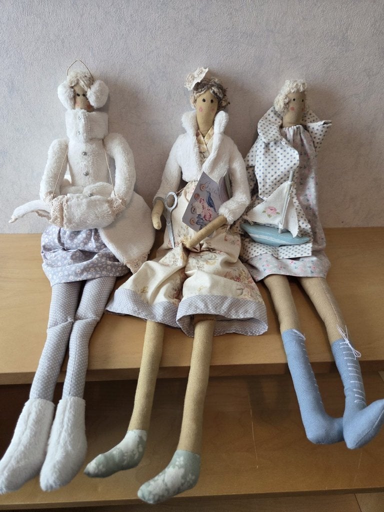 Set van 3 handgemaakte Tilda poppen - 50 cm hoog, Ophalen of Verzenden, Zo goed als nieuw, Pop
