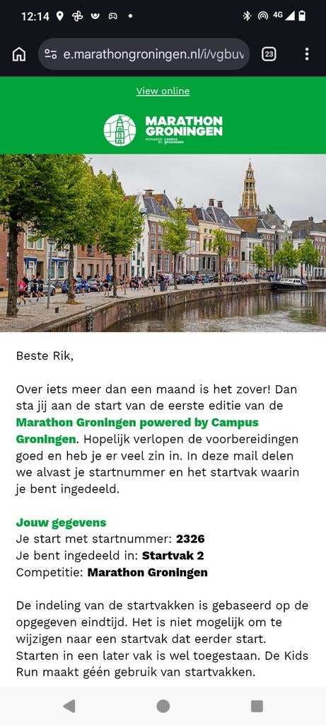Ticket Marathon van Groningen 31 mei incl. Medaille, Eén persoon, Mei