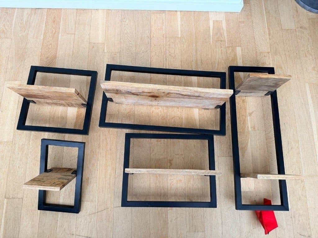 Set van 5 Wandplanken ‘Bart’ – Metaal & Hout – Industrieel, Ophalen, Gebruikt