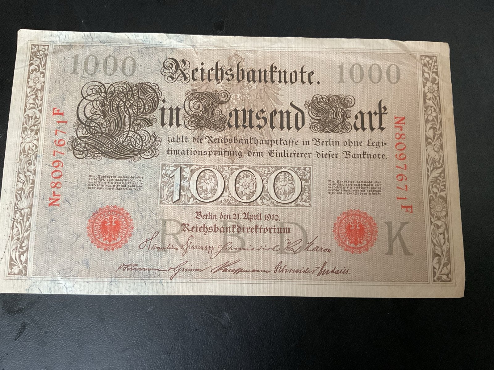Historisch Duits 1000 Mark biljet uit 1910, Postzegels en Munten, Bankbiljetten | Europa | Niet-Eurobiljetten, Ophalen of Verzenden
