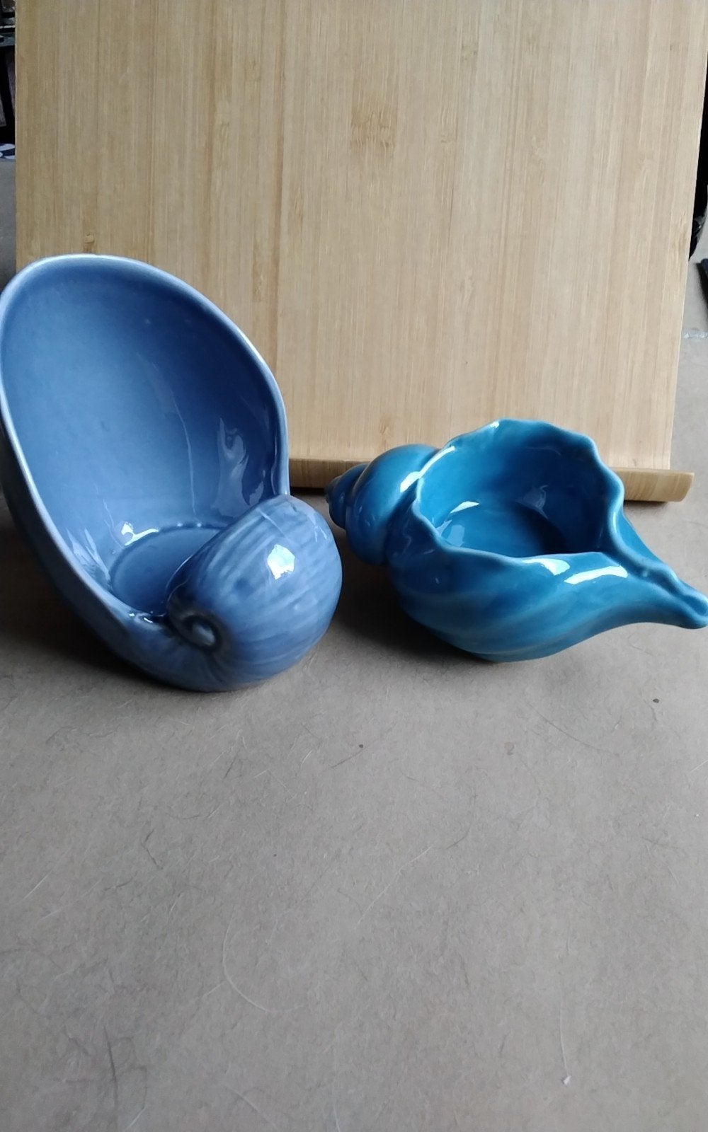 2 blauwe keramische schelpen Theelichthouders, Ophalen of Verzenden, Overige materialen