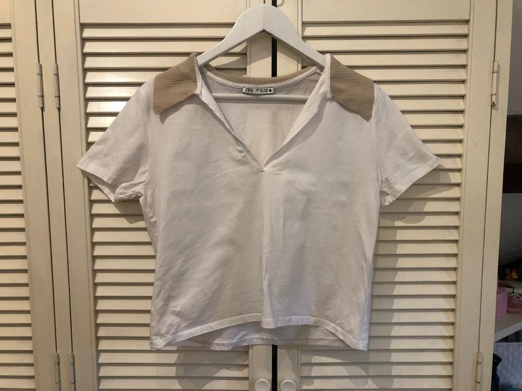Wit met beige cropped top van Zara S, Wit, Nieuw, Ophalen of Verzenden, Korte mouw