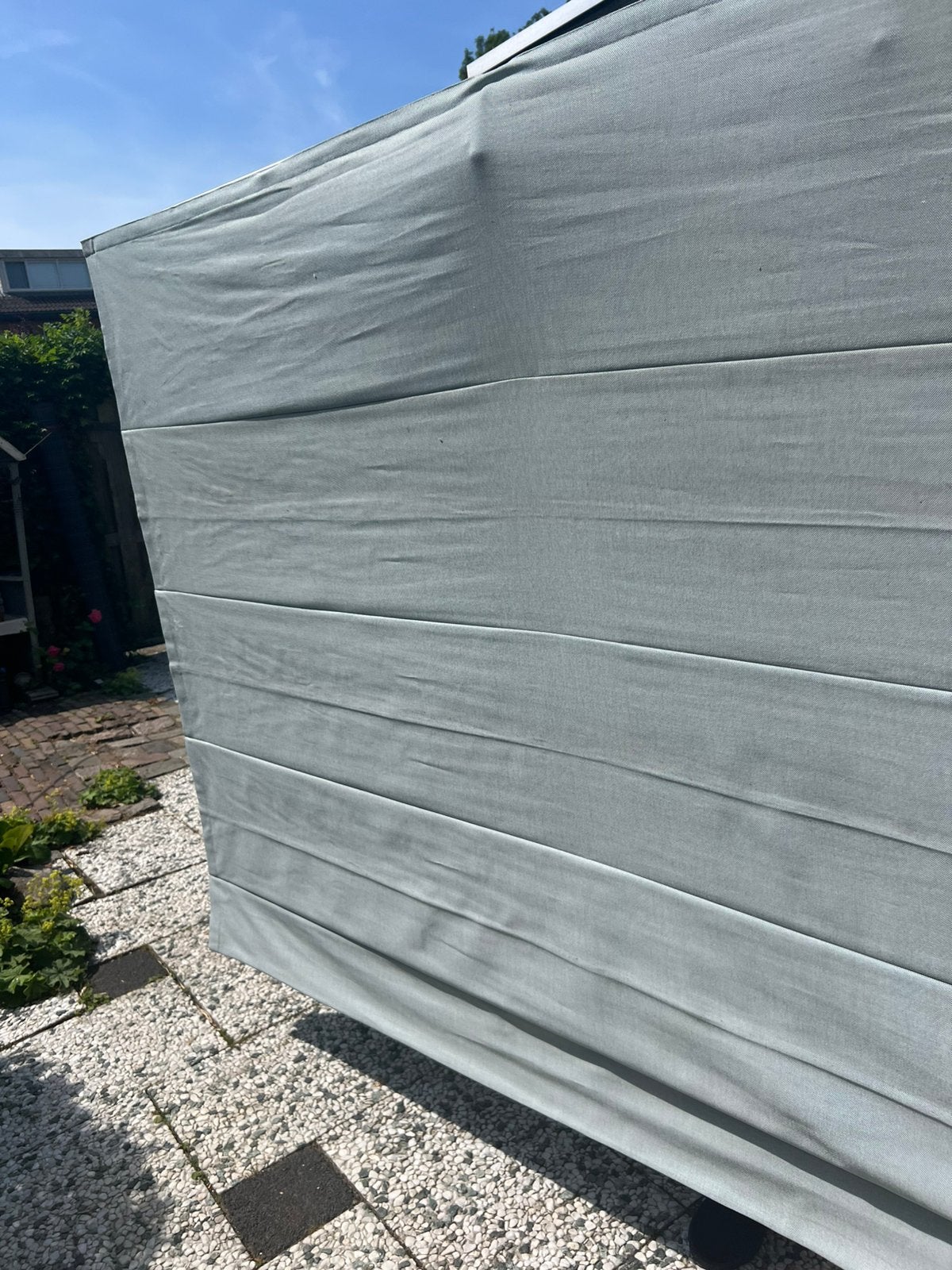 prachtig zeegroen vouw gordij  240, Tuin en Terras, Ophalen of Verzenden, Zo goed als nieuw, Overige typen