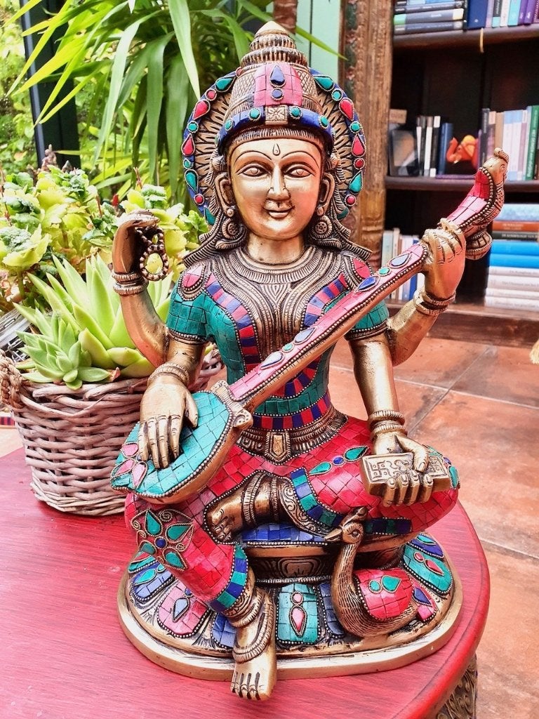SARASVATI BEELD BRONS STONEWORK ART 38 CM!, Ophalen of Verzenden, Nieuw, Religie
