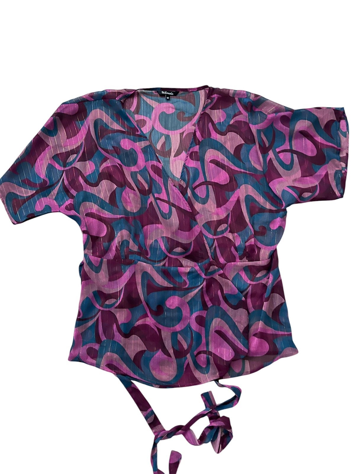 MS Mode overslag blouse/wrap top met glitter, maat 42, Ophalen of Verzenden, Zo goed als nieuw, Maat 42/44 (L), Meerkleurig