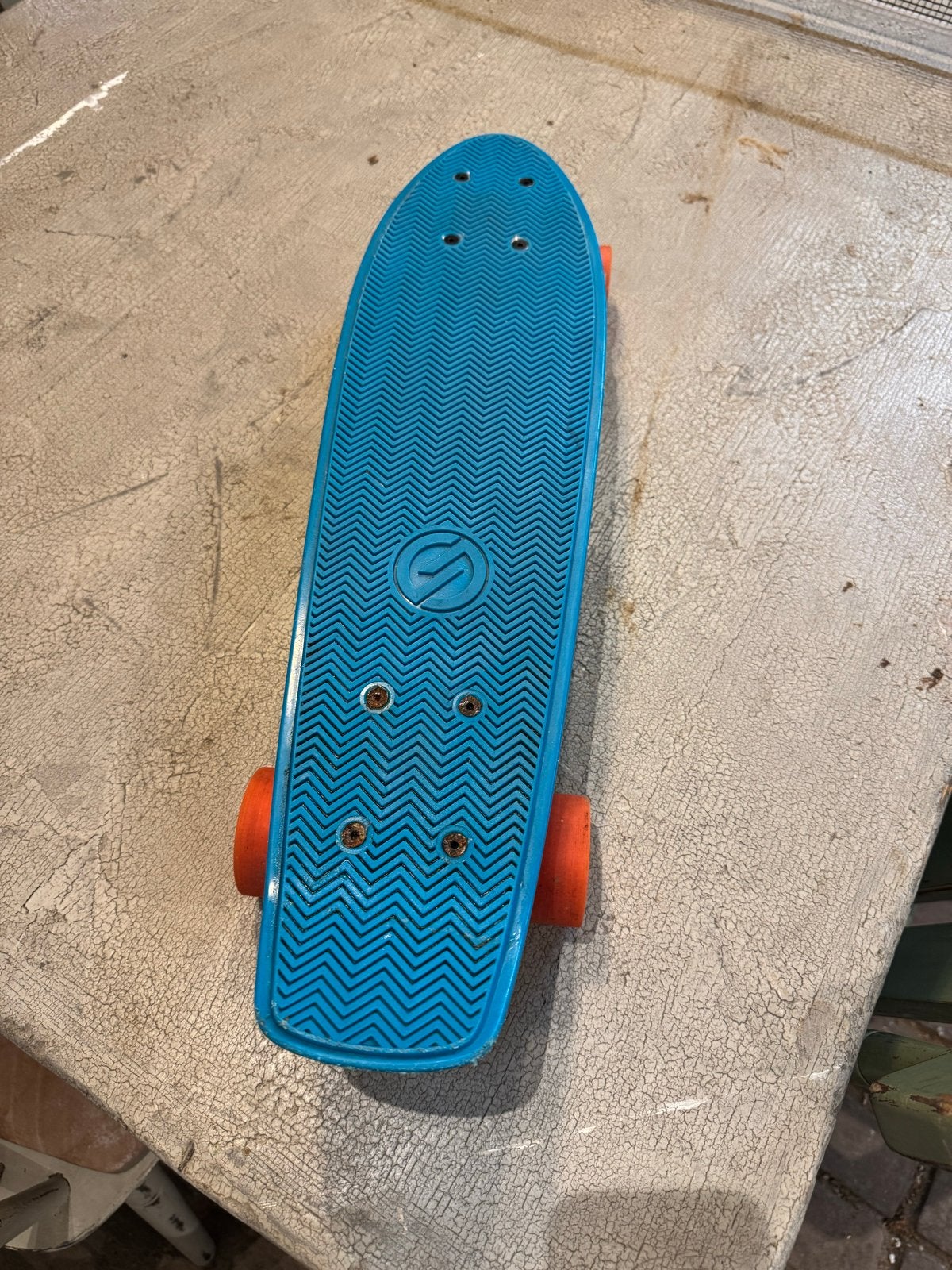 Blauw Penny Skateboard met Oranje Wielen, Sport en Fitness, Skateboarden, Ophalen, Gebruikt, Skateboard