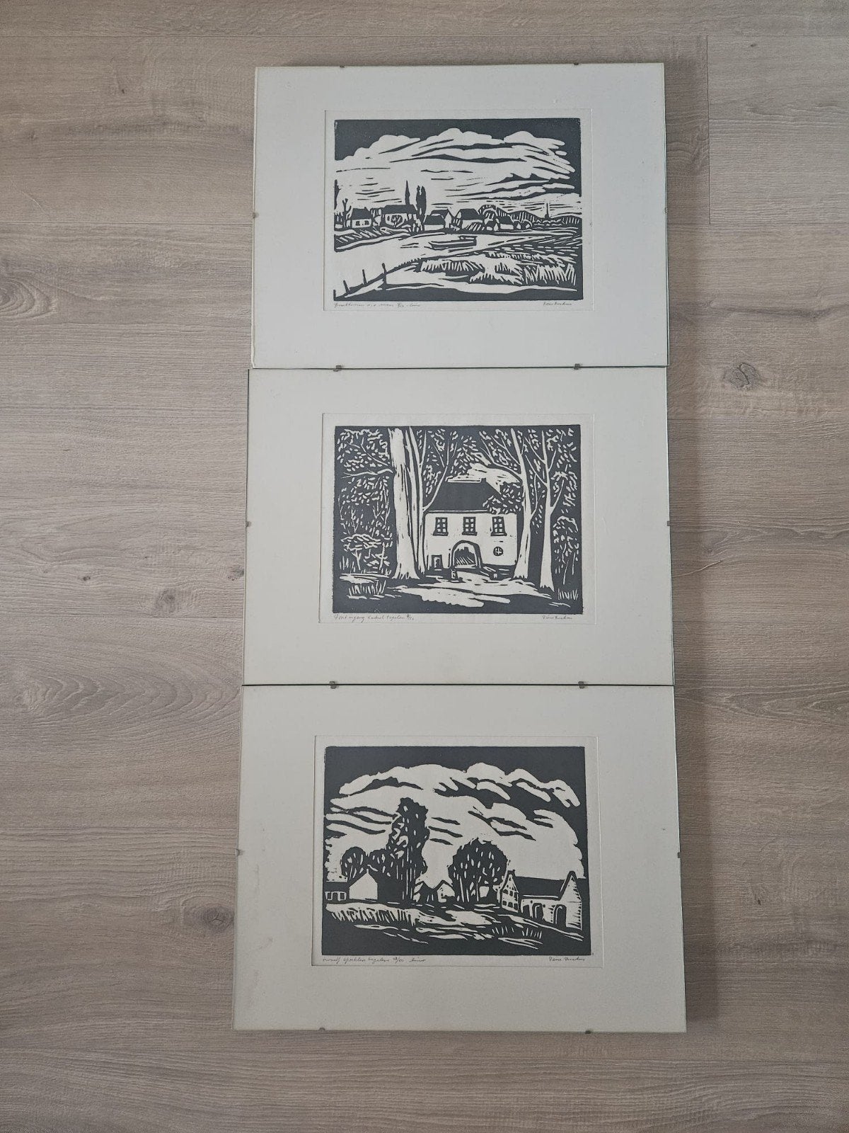 Pierre Beckers - Drie originele houtsneden, Antiek en Kunst, Kunst | Etsen en Gravures, 1950 - 1999, Ophalen of Verzenden, Houtsnede