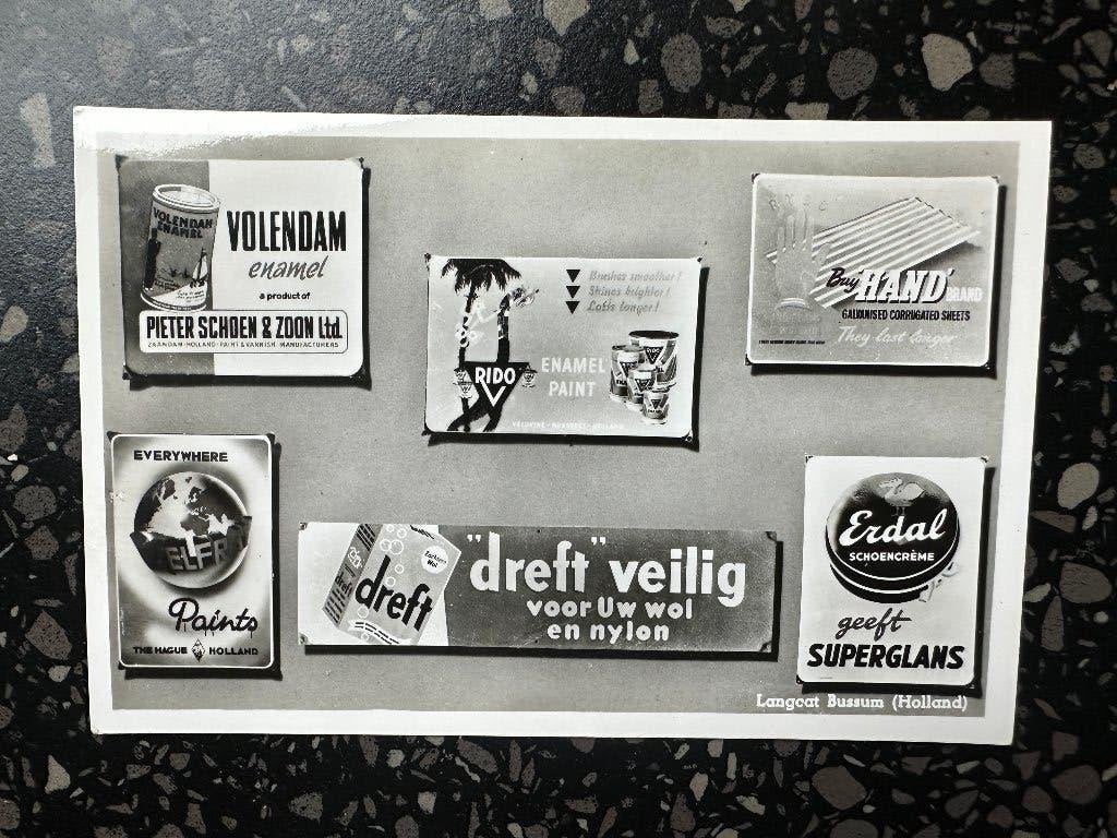 Langcat Bussum kaart. Erdal Dreft Rido Volendam borden., Ophalen of Verzenden, Gebruikt, Gebruiksvoorwerp