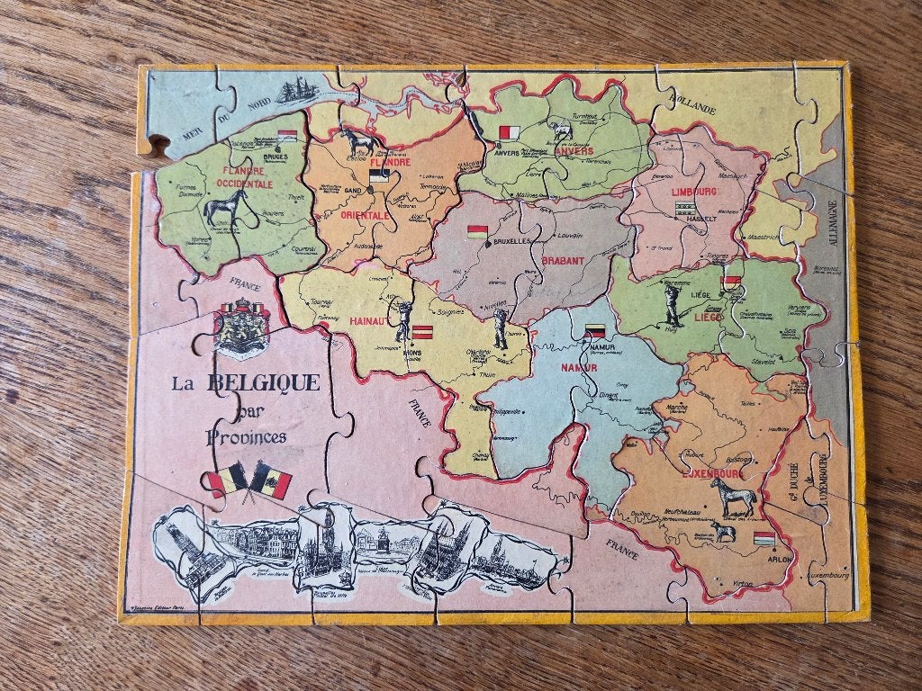 Oude legpuzzel België per provincie, Ophalen of Verzenden, Minder dan 500 stukjes, Gebruikt, Legpuzzel