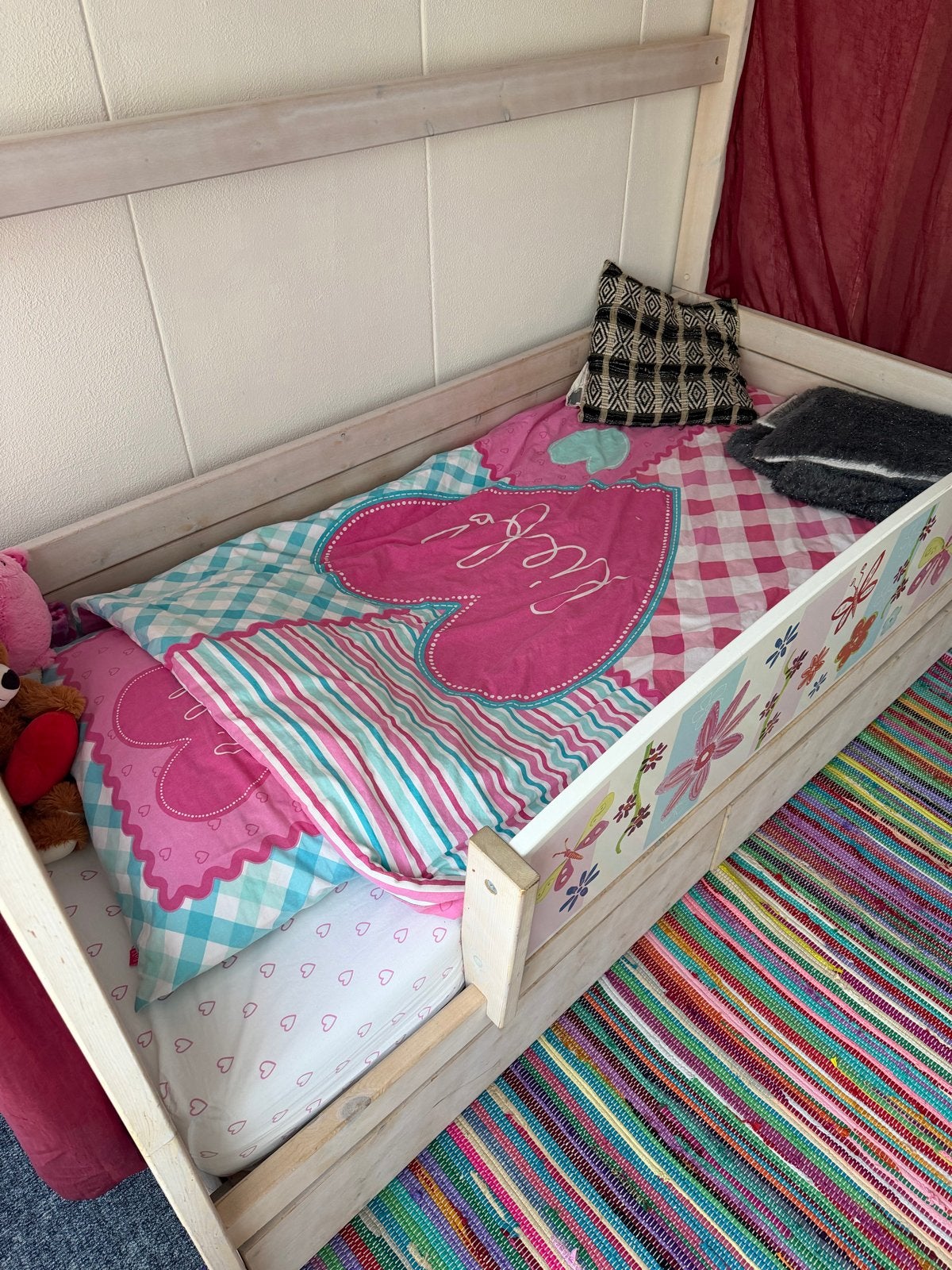 Kinderbed met hemel en lades, Kinderen en Baby's, Kinderkamer | Bedden, Ophalen, 85 tot 100 cm, Gebruikt, Lattenbodem