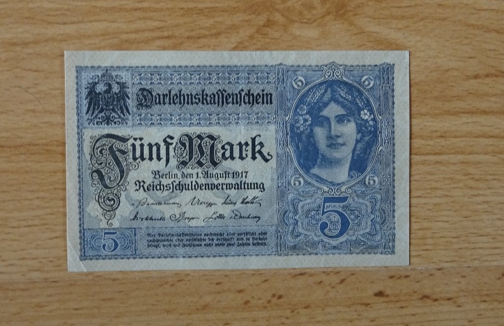 Bankbiljet Duitsland, 5 Mark 1917., Postzegels en Munten, Bankbiljetten | Europa | Niet-Eurobiljetten, Ophalen of Verzenden, Duitsland