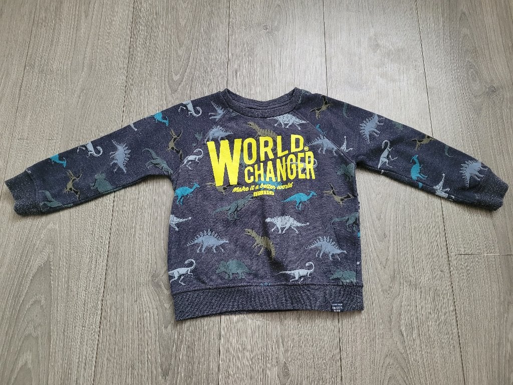 SCAMPS & BOYS blauwe trui met dino opdruk maat 104 ~ CP3044, Kinderen en Baby's, Gebruikt, Trui of Vest, Jongen, Scamps & Boys