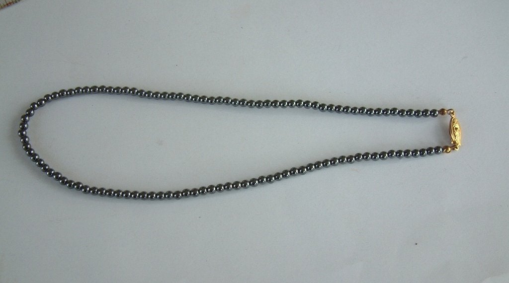 mooi snoer ketting van echt hematiet, Sieraden, Tassen en Uiterlijk, Kettingen, Zo goed als nieuw, Steen of Mineraal, Zwart, Ophalen of Verzenden