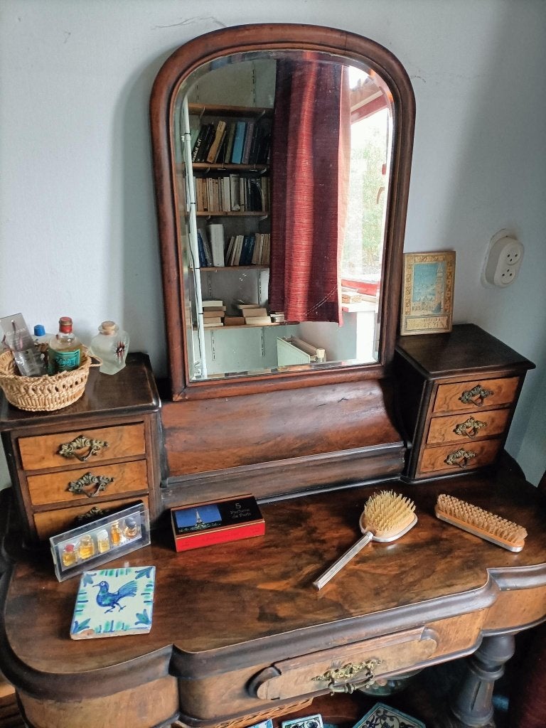 Antieke, mahoniehouten kaptafel, Ophalen