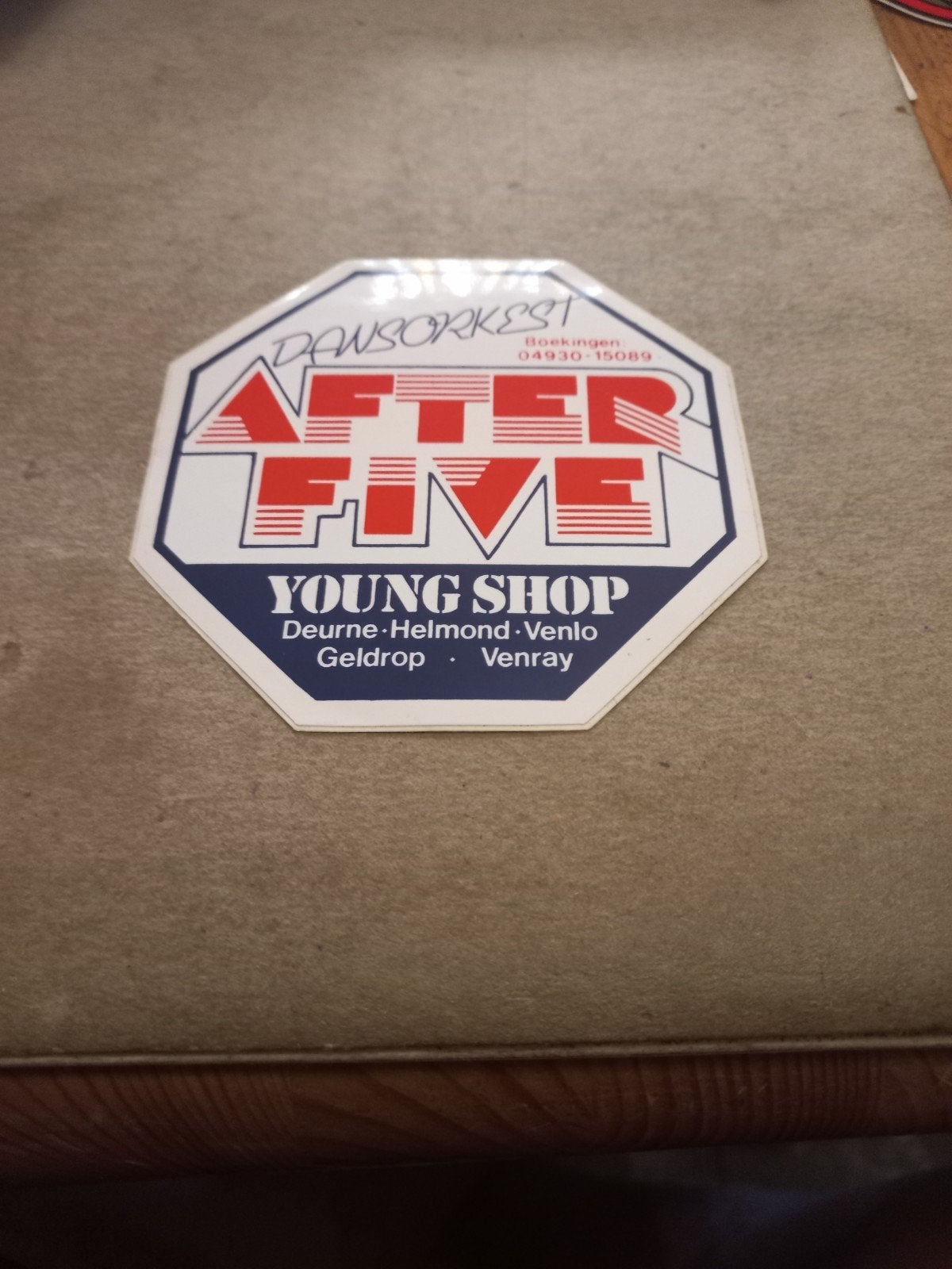 Vintage Sticker Dansorkest After Five Young Shop, Ophalen of Verzenden, Gebruikt, Overige typen