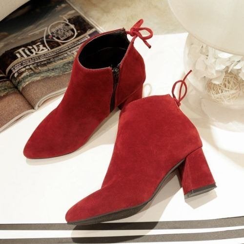 Rode suede enkel laarzen hakken dames vrouwen lage schoenen, Verzenden, Nieuw, Rood, Lage of Enkellaarzen