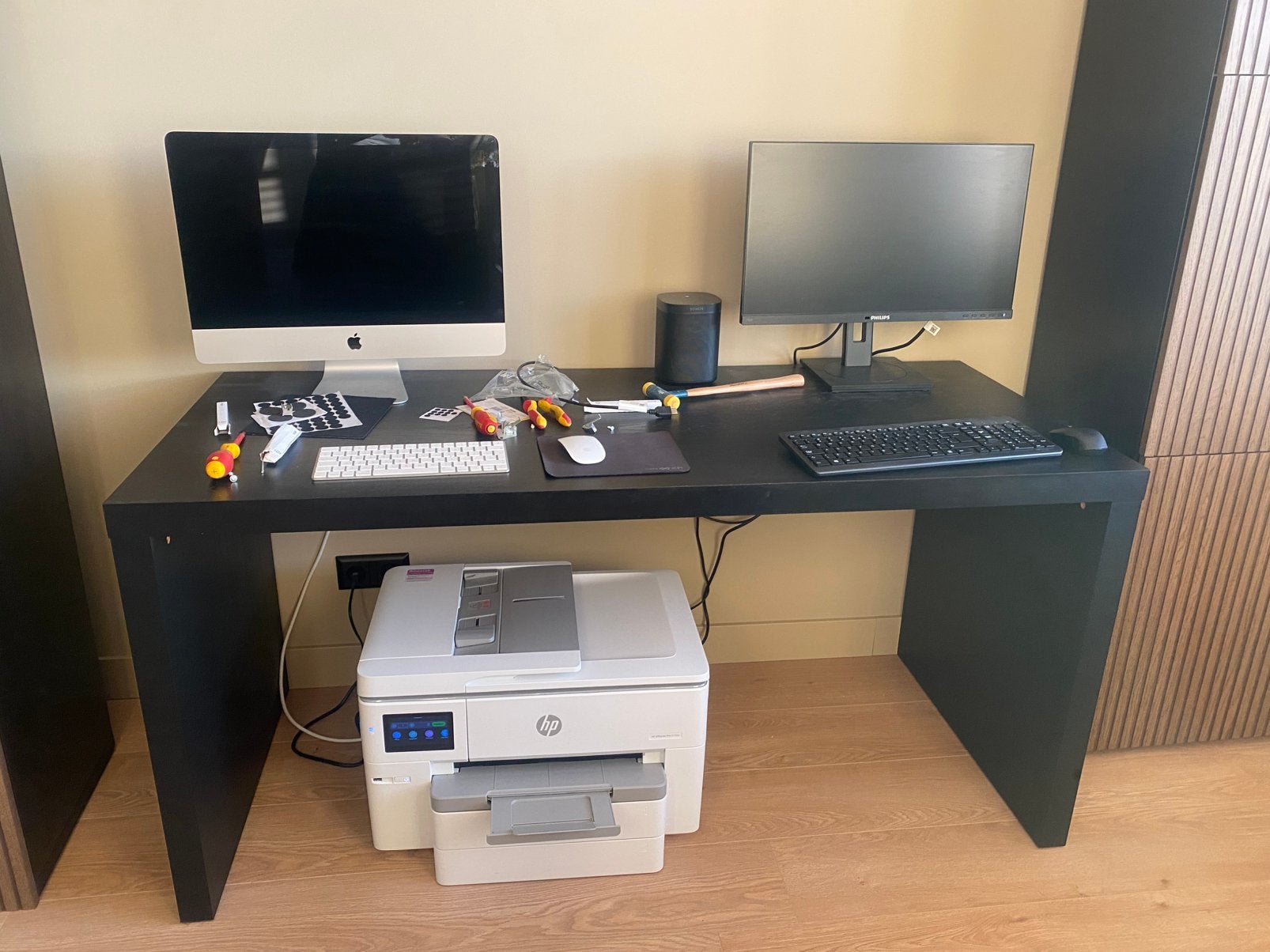 Zwart vinyl met eiken look (van Ikea), Ophalen, Gebruikt, 65 cm, 151 cm