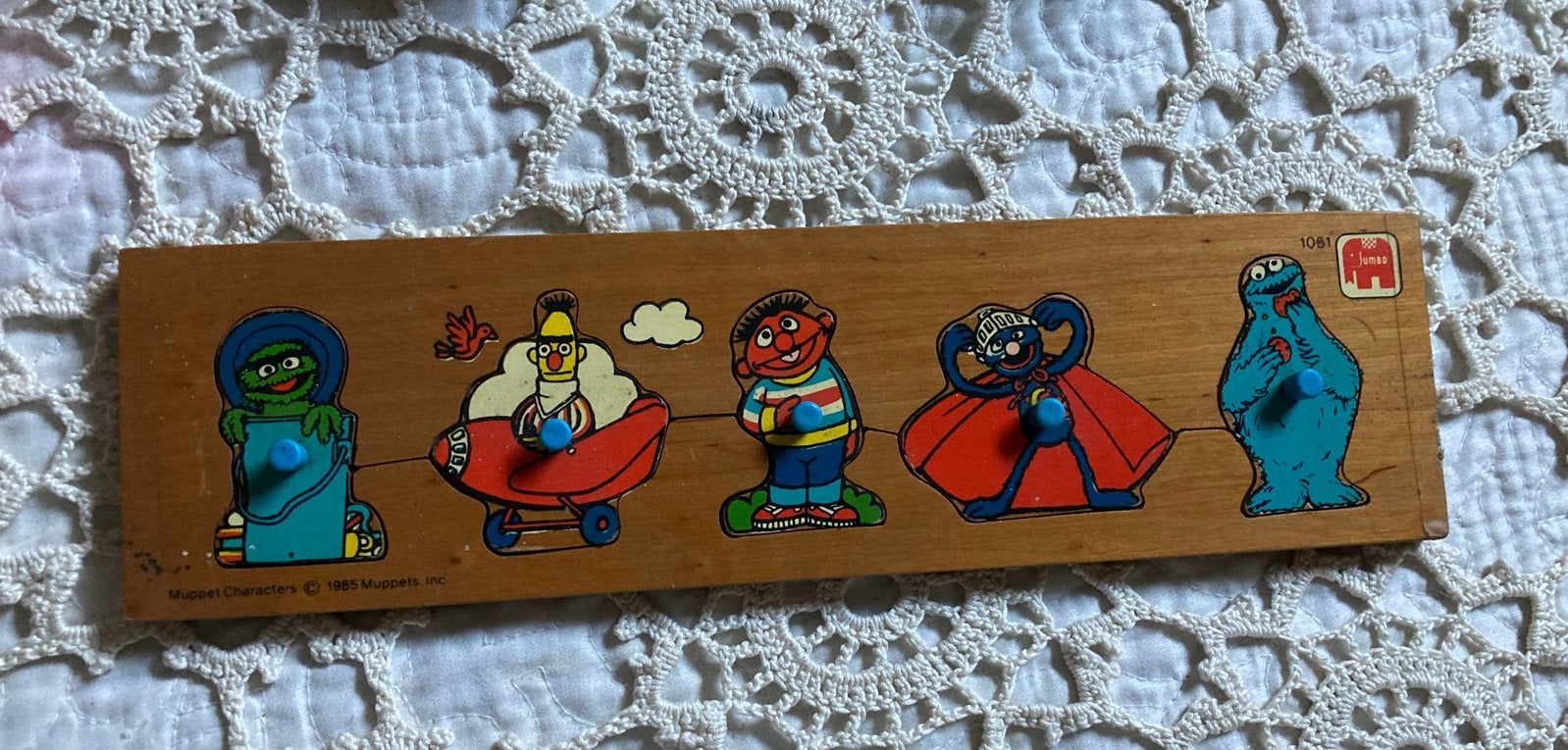 Vintage Sesamstraat houten puzzel,Jumbo, Muppet Charact.1985, 2 tot 4 jaar, Gebruikt, Ophalen of Verzenden, Van hout