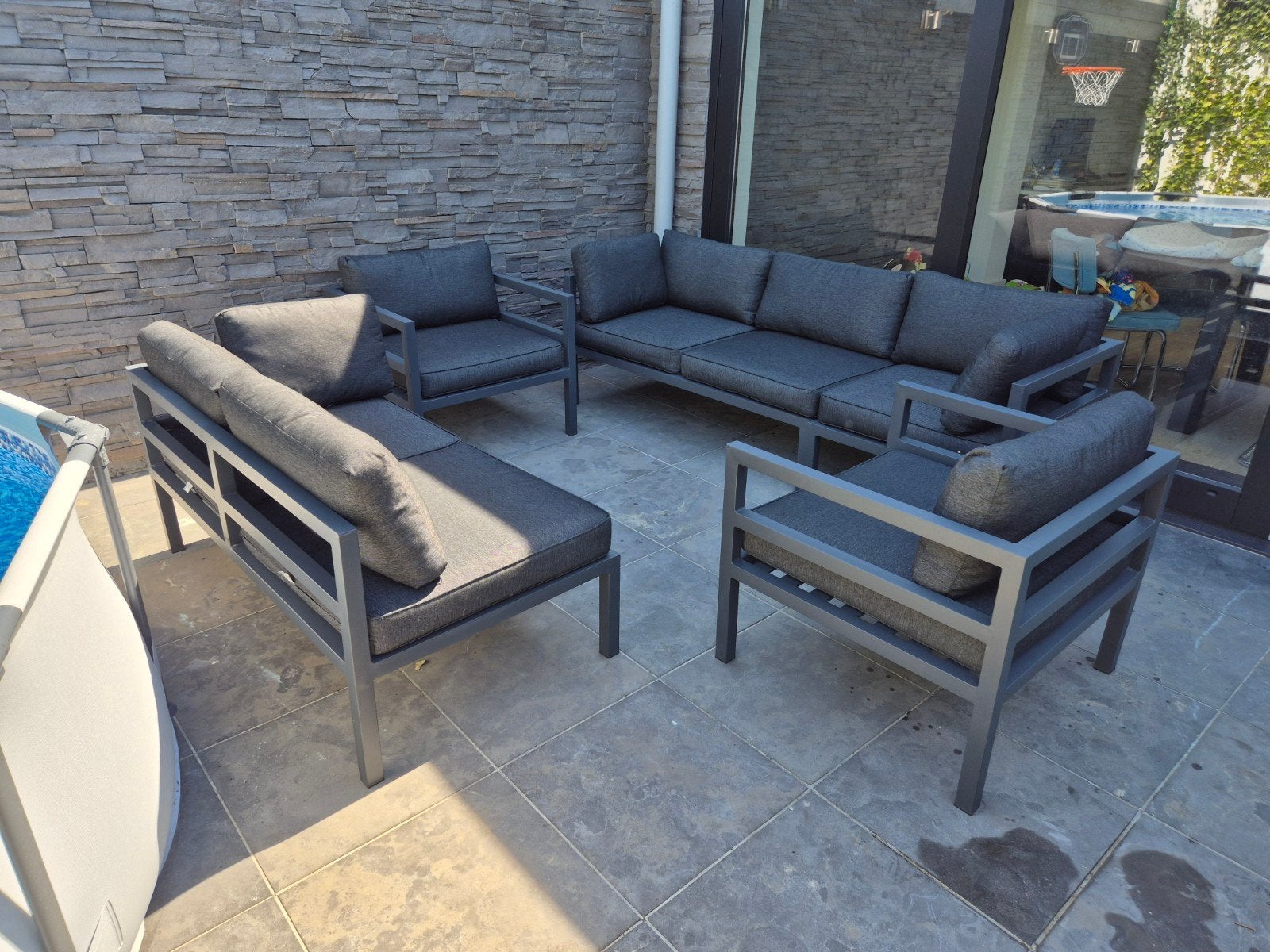 Luxe aluminium loungeset met donkergrijze kussens, Tuin en Terras, Ophalen, Aluminium