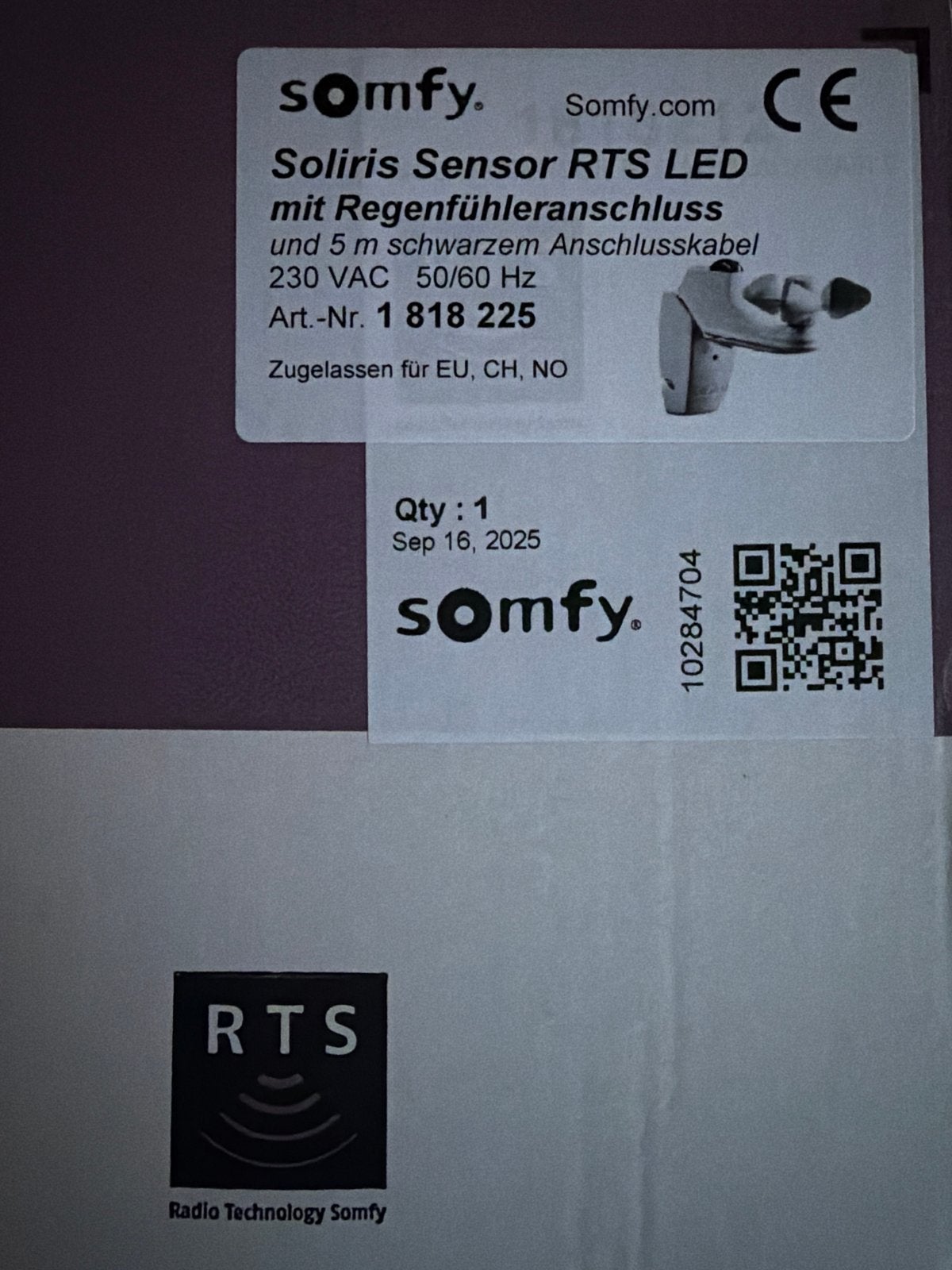 (nieuw!) SOMFY Soliris RTS LED #1818225 tbv regensensor, Tuin en Terras, Zonneschermen, Ophalen of Verzenden, Nieuw, Overige typen