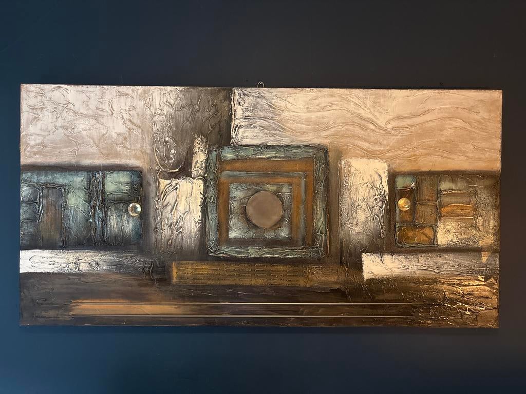 Groot Abstract Reliëf Schilderij 150 cm - 3D Wanddecoratie, Antiek en Kunst, Kunst | Schilderijen | Abstract, Ophalen