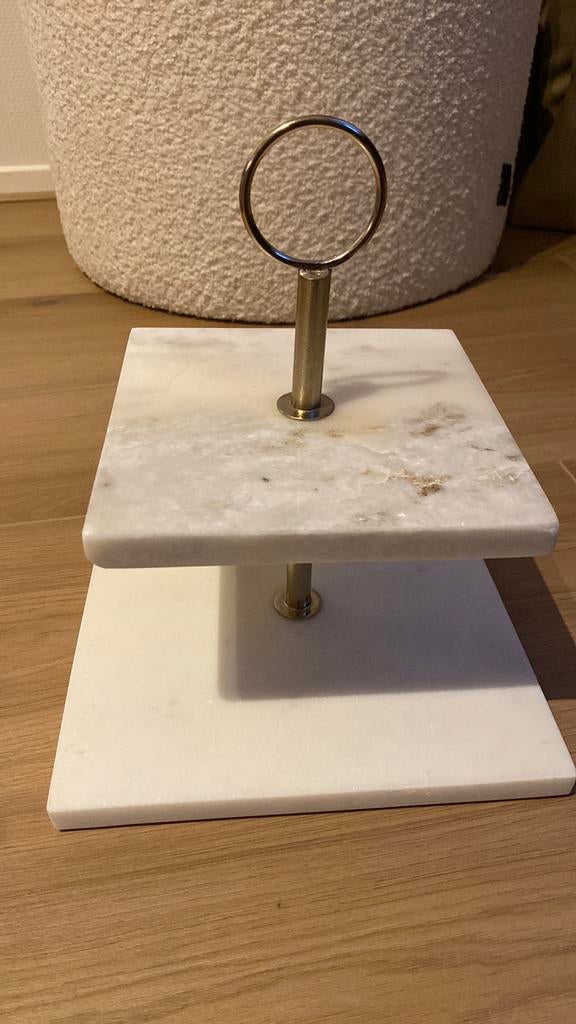 Nieuw etagere marmer wit room goud vierkant twee lagen, Ophalen of Verzenden, Nieuw