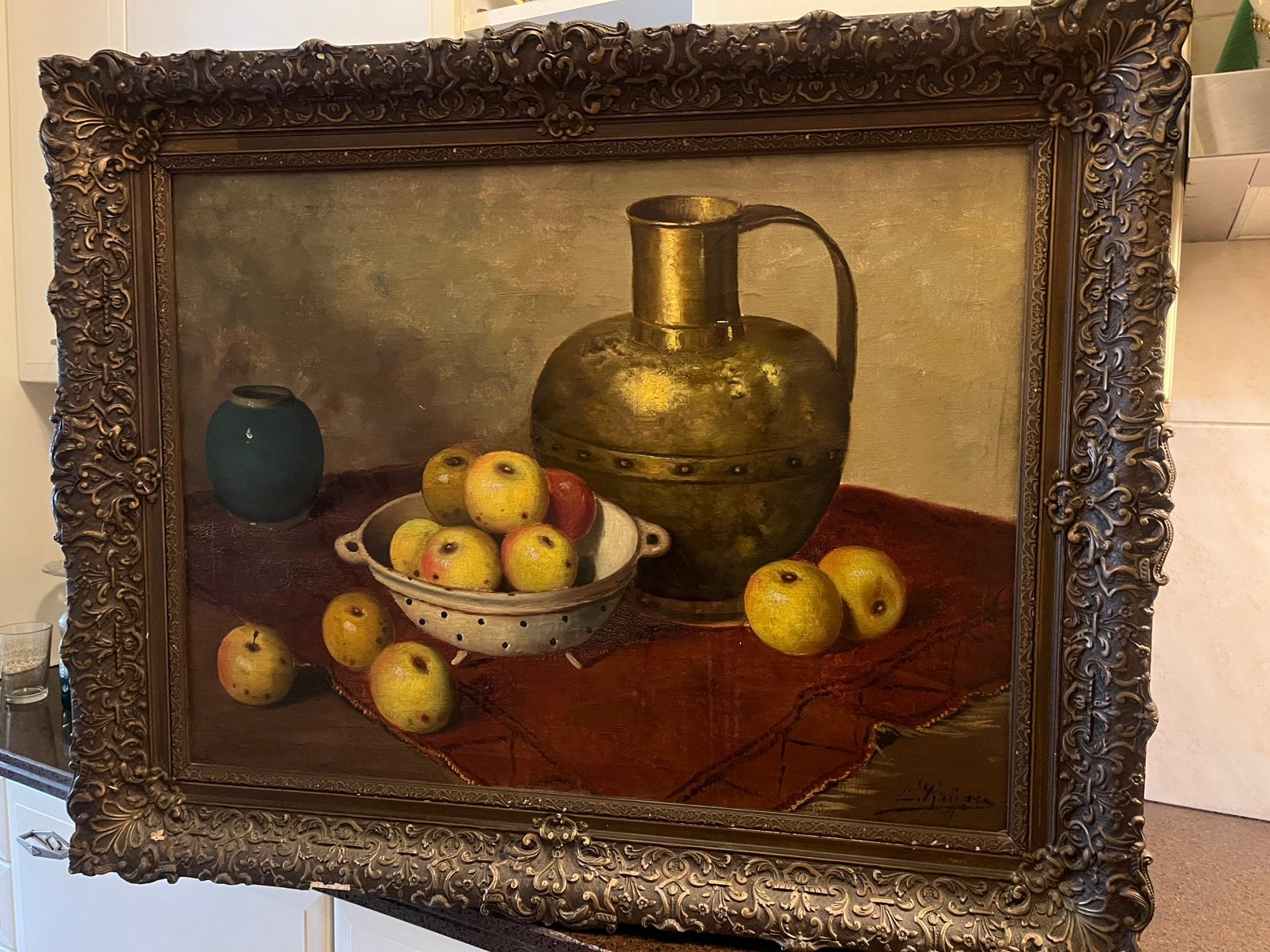 Groot antiek olieverf stilleven schilderij, Ophalen