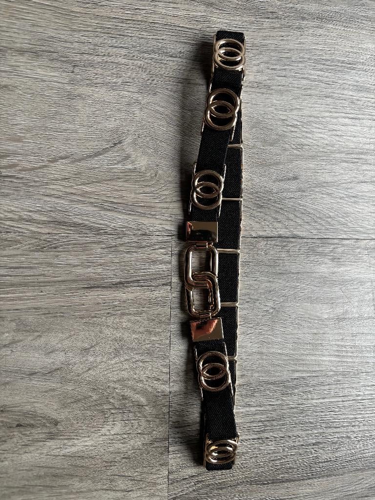 Riem heupriem schakels goud met zwarte band 70cm uittrekbaar, Minder dan 80 cm, Zwart, Nieuw, Heupriem