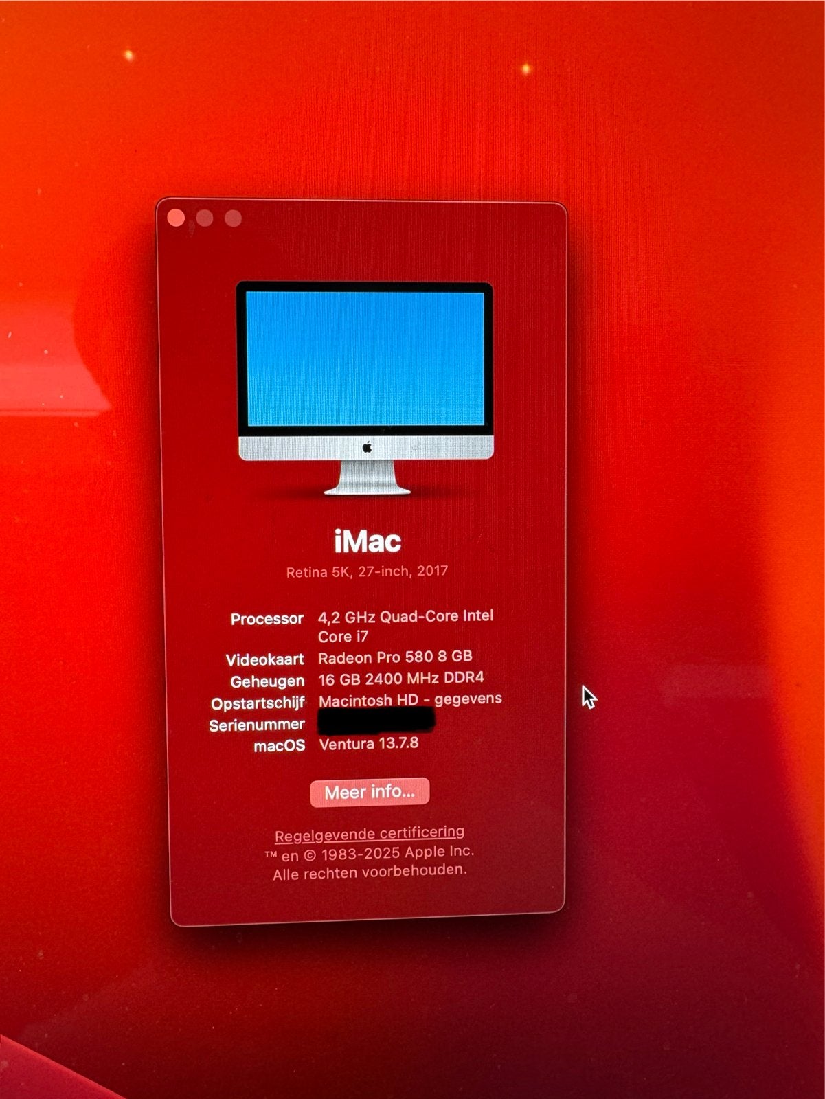 iMac Retina 5K, 27-inch, 2017 - 4.2 GHz Quad-Core i7, Ophalen, Gebruikt, HDD, IMac