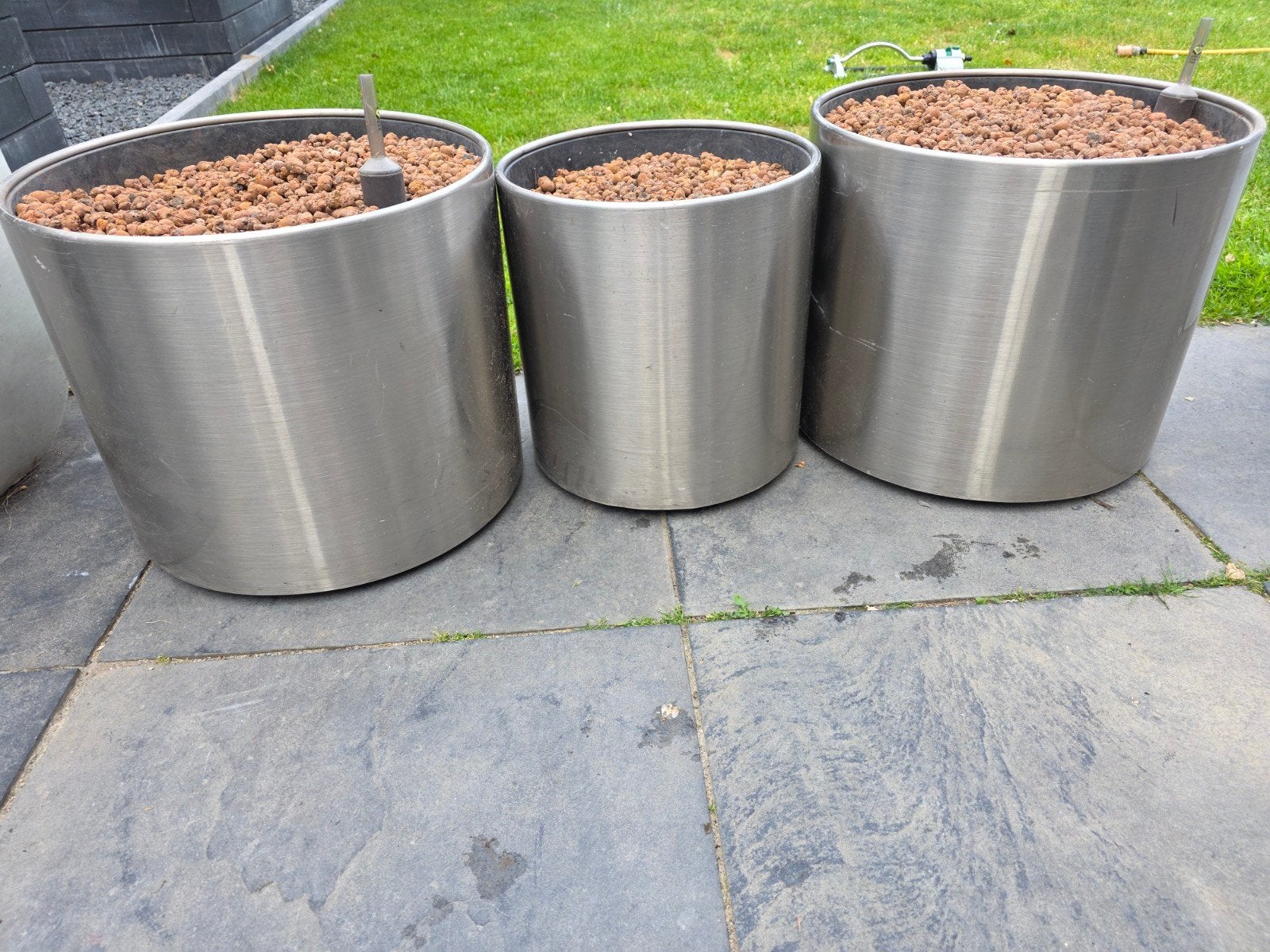 RVS plantenbakken / bloembakken met hydrokorrels, Tuin en Terras, Bloempotten, Ophalen, Gebruikt, 40 cm of meer, Rond