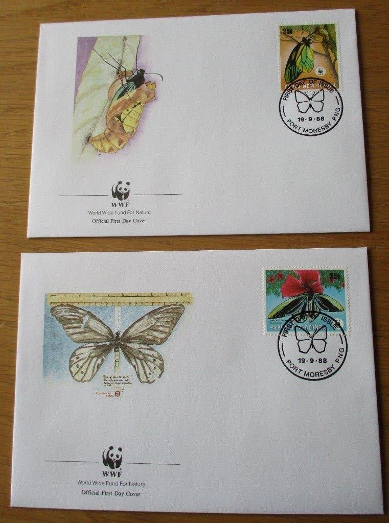 Papua New Guinea, WWF serie FDC's Alexandra's vogelvlinder, Verzenden, Gestempeld, Dier of Natuur