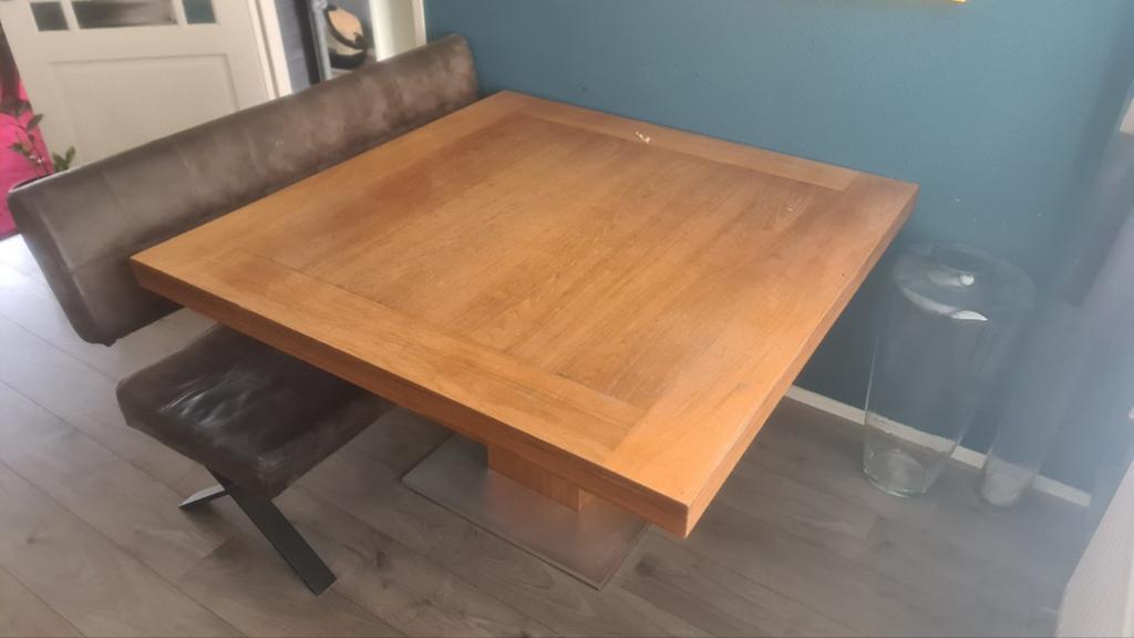 Eetkamertafel en zitbankje, Ophalen, Rechthoekig, 100 tot 150 cm, 50 tot 100 cm