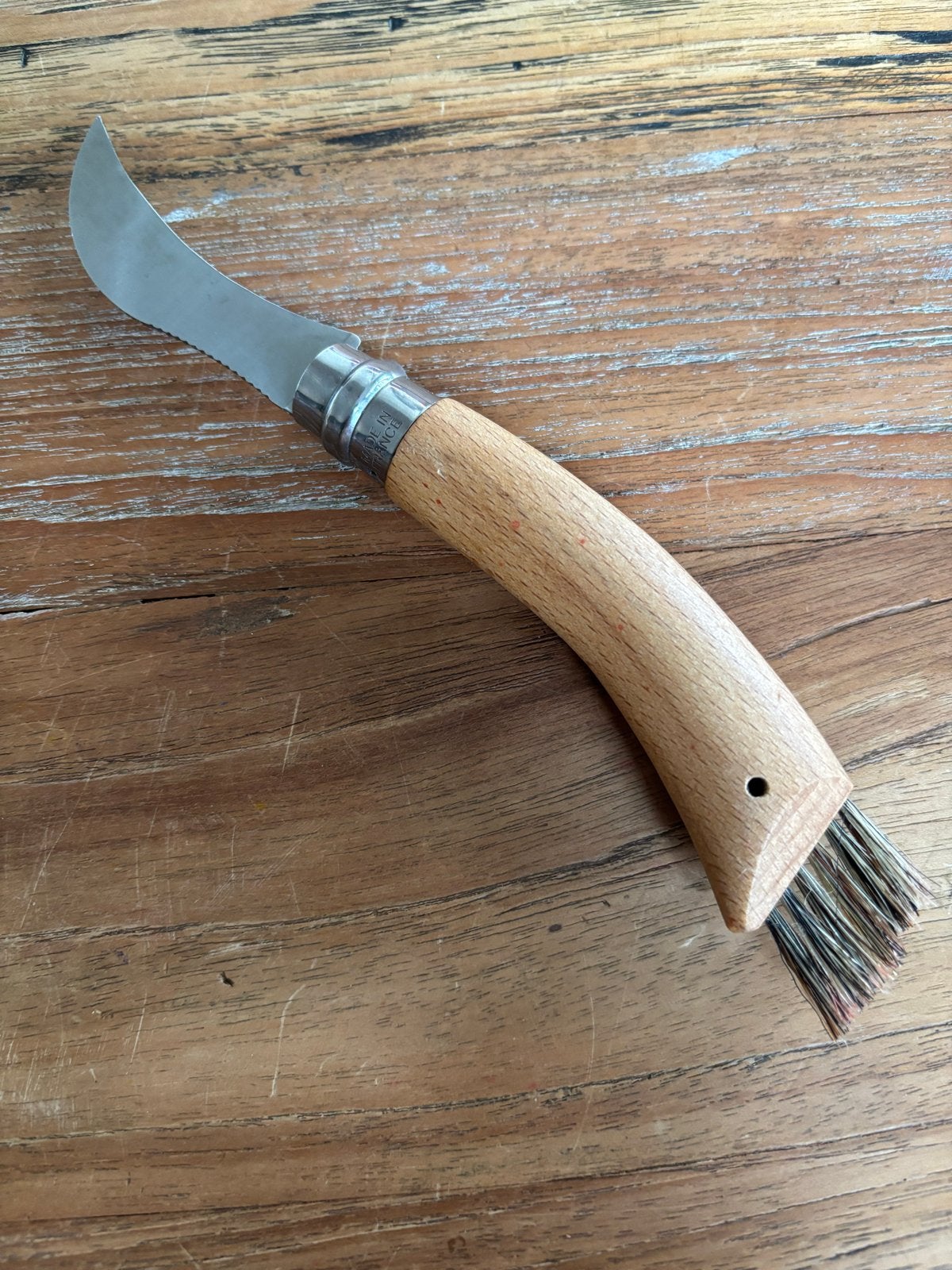 Opinel nr 08 Paddenstoelenmes - Inox met borsteltje, Ophalen of Verzenden, Zo goed als nieuw