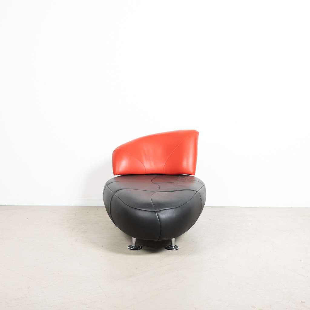 1x Leolux Kikko Chaise Longue Fauteuil Rood/Zwart Leer, Niet ingevuld, Overige maten, Niet ingevuld, Zo goed als nieuw