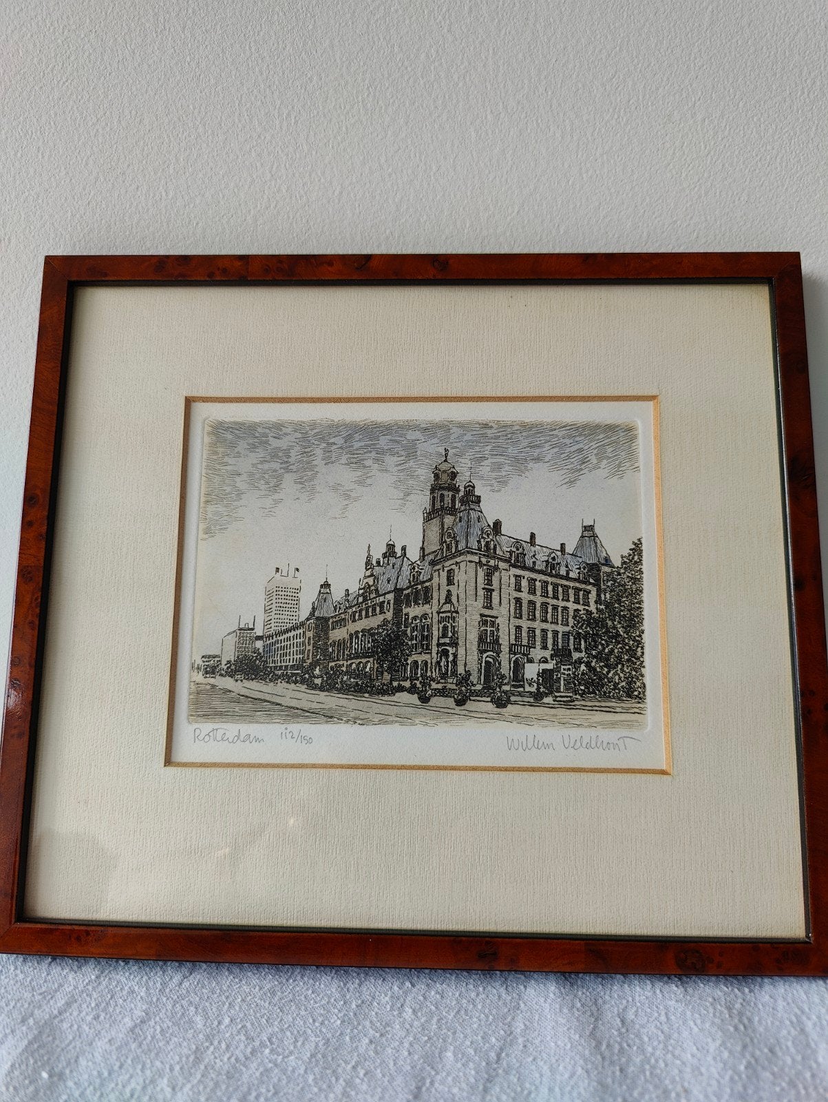 Originele Ets Rotterdam - Willem Veldhout Genummerd, Antiek en Kunst, Ophalen of Verzenden