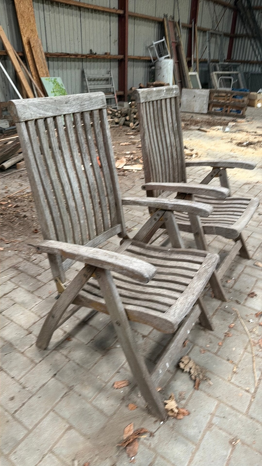 Queens teakhouten tuinstoelen, Ophalen, Gebruikt, Teakhout