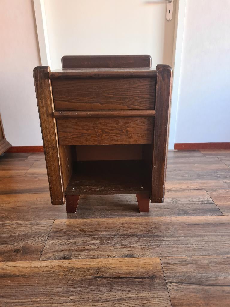 Vroomshoop. Vintage houten kastje met 2 lades + een open vak, Ophalen of Verzenden, Gebruikt