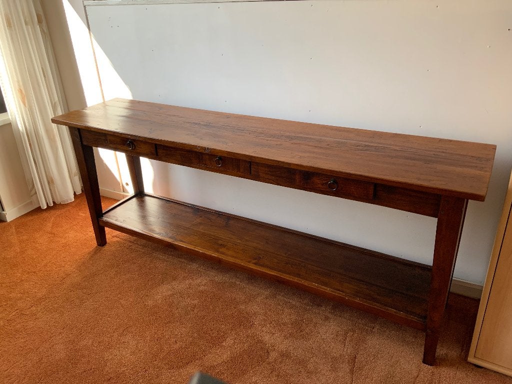 Koloniale/antieke side-table met 3 laatjes, Ophalen, Gebruikt