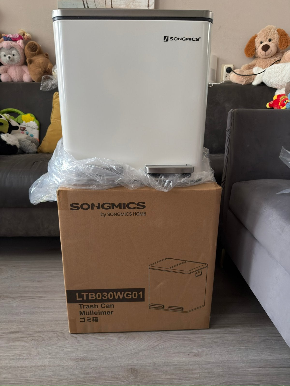 Songmics witte prullenbak 2x15L, Met pedaal, Nieuw, Ophalen of Verzenden, Metaal