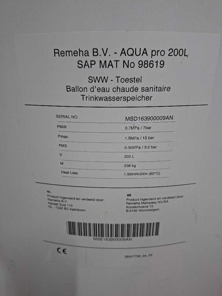 Boiler 200 Liter indirect gestookt, Ophalen, 100 liter of meer, Boiler, Minder dan 3 jaar oud