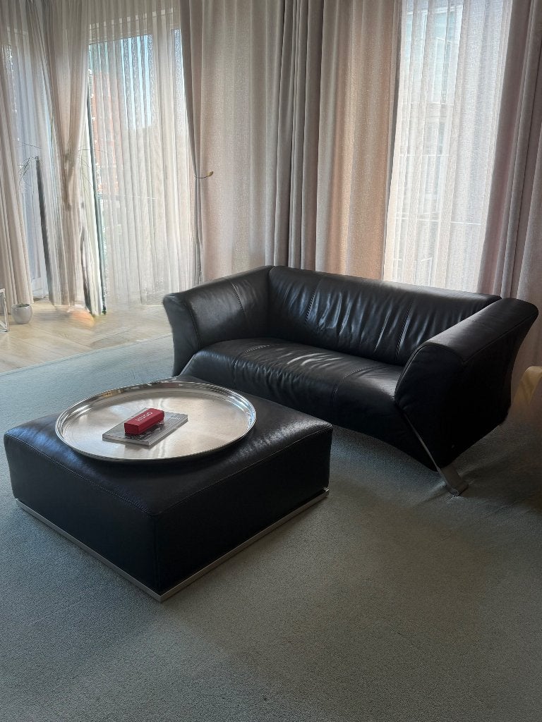Rolf Benz Black Leather Sofa (Matching Ottoman Available), Ophalen, Gebruikt, 150 tot 200 cm, Tweepersoons