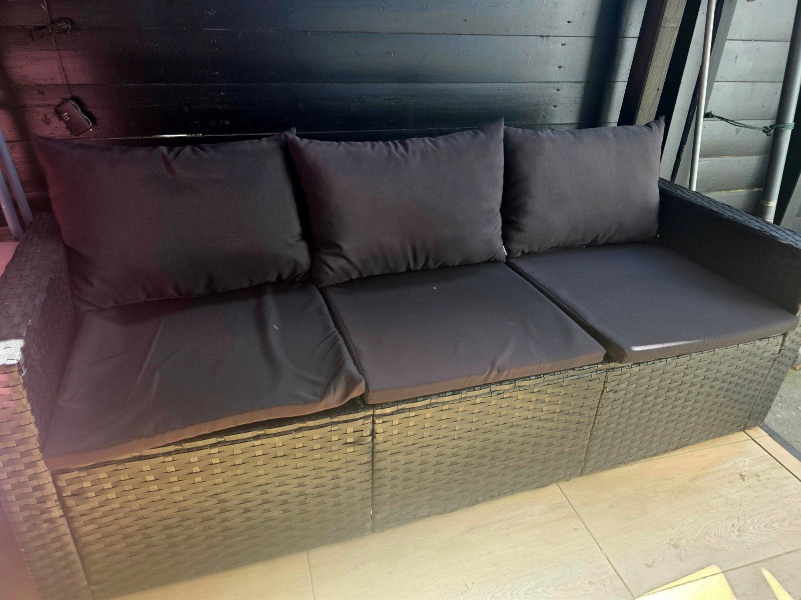 VidaXL 3-zits loungebank zwart – PE rattan inclusief kussens, Ophalen of Verzenden, Overige materialen, Bank