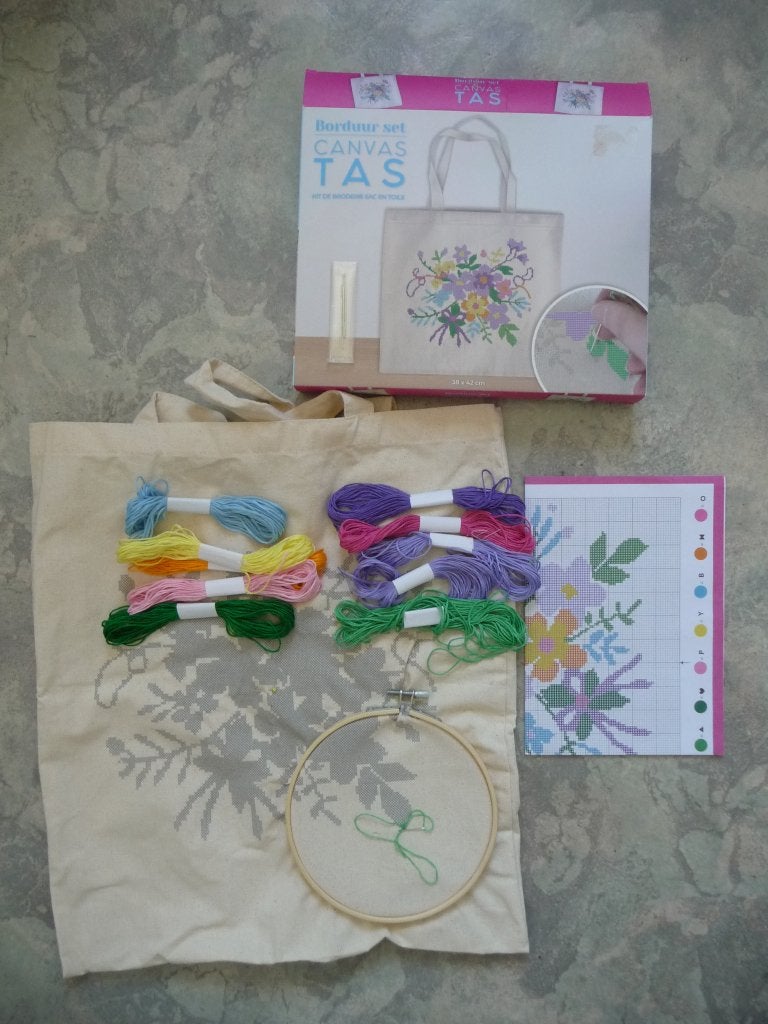 Borduurwerk pakket "Canvas tas", Verzenden, Nieuw, Handborduren, Borduurpakket