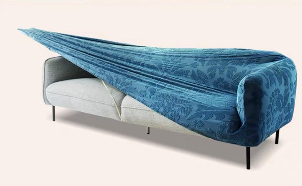 Blauwe stretch bankhoes met patroon–Nieuw, zachte elastische, 150 tot 200 cm, 75 tot 100 cm, Ophalen of Verzenden, Rechte bank