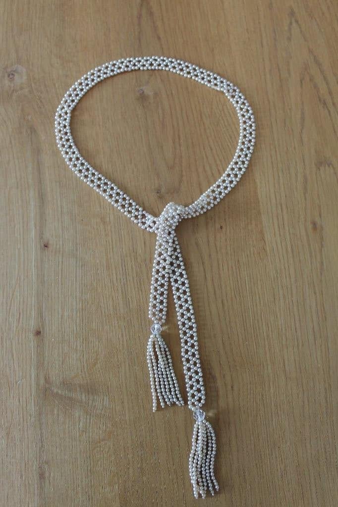 Kwastjesketting met parels in flapperstijl, ketting jaren 20, Sieraden, Tassen en Uiterlijk, Ophalen of Verzenden, Overige materialen