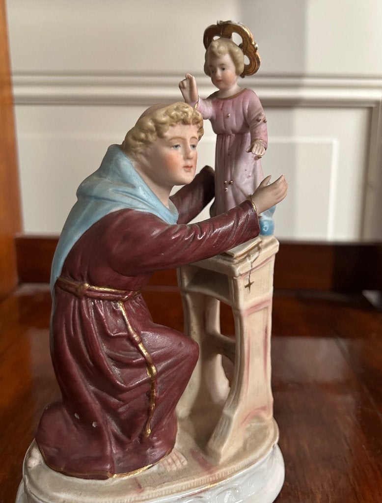 Oud beeldje heilige Antonius met kindje Jezus, porselein, Antiek en Kunst, Ophalen of Verzenden