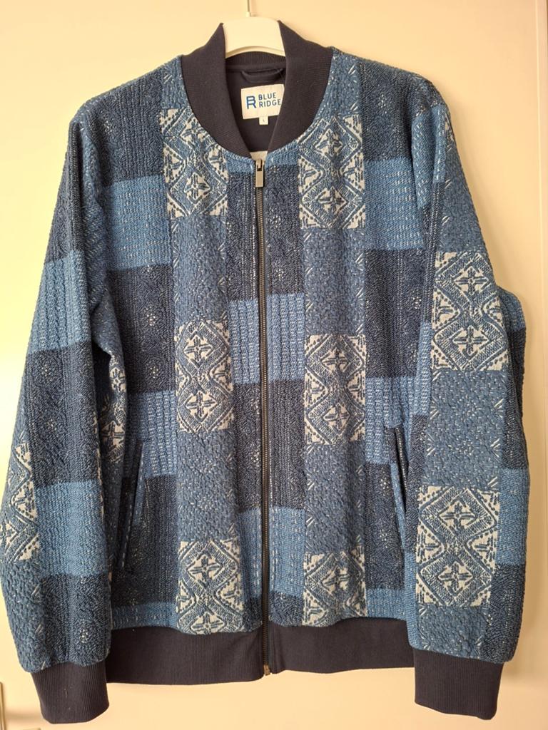 WE Heren Bomber Jasje - Blauw Patchwork - Maat L, Maat 52/54 (L), WE, Blauw, Ophalen of Verzenden