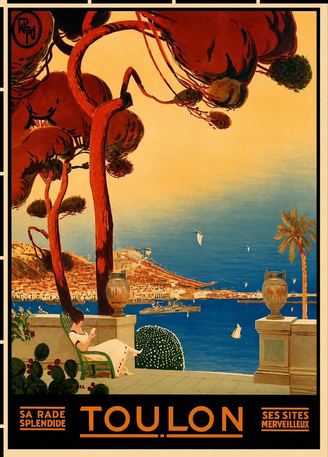 Vintage Art Deco Poster Toulon, Ophalen of Verzenden